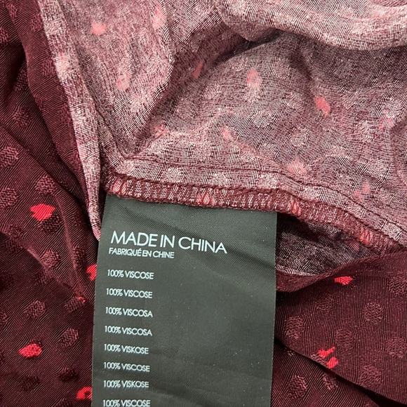 Club Monaco Dress Burgundy Belted Dots Size 4 Midi Length Flared Skirt. - Picture 5 of 6